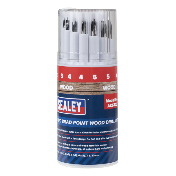 Sealey AK5703 | Brad Point Wood Drill Bit Set 11pc