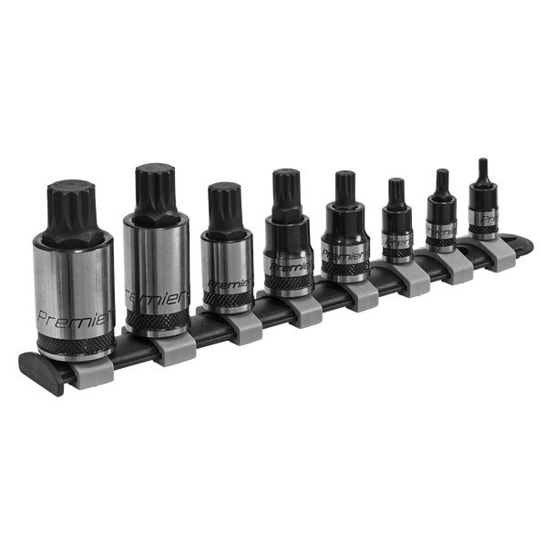 Sealey AK6214B | Premier Black Spline Socket Bit Set 1/4", 3/8" & 1/2"Sq Drive 8pc