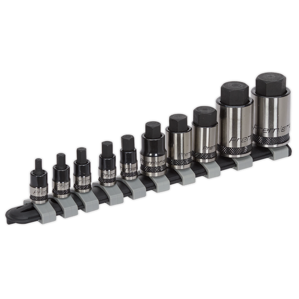 Sealey AK6229B | Premier Black Stubby Hex Socket Bit Set 1/4", 3/8" & 1/2"Sq Drive 10pc