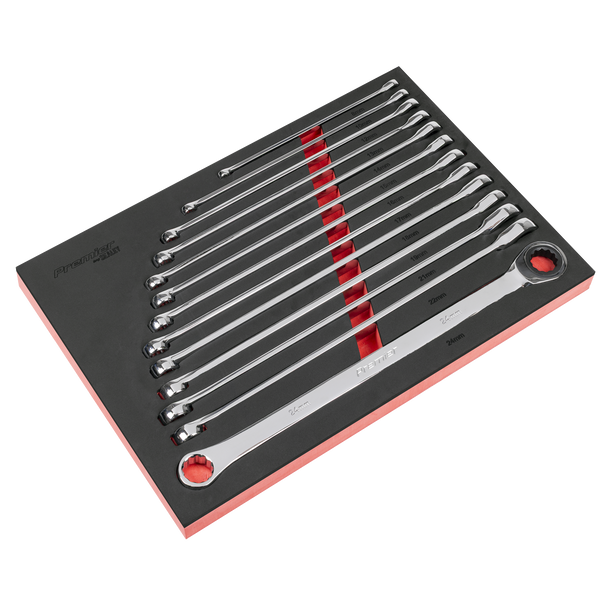 Sealey AK63190 ⏐ Premier Extra-Long Double Ring Ratchet/Fixed Spanner Set 13pc