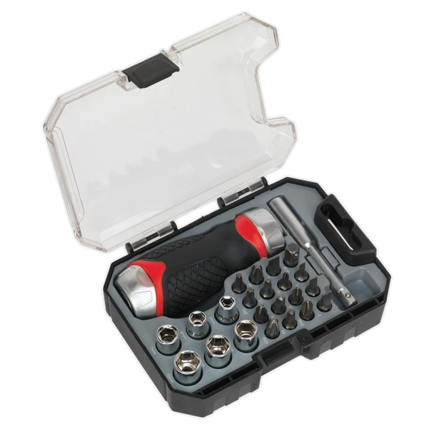 Sealey AK64906 | Premier Fine Tooth Stubby Ratchet Screwdriver Socket & Bit Set 24pc