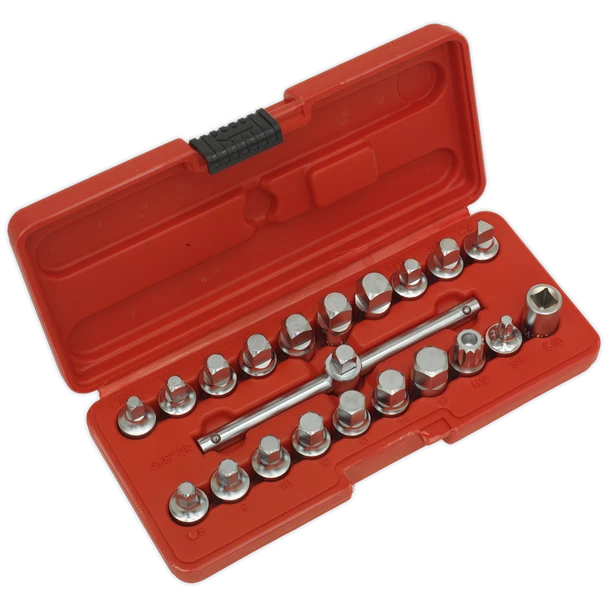 Sealey AK6586 | Oil Drain Plug Key Set 3/8"Sq Drive 21pc