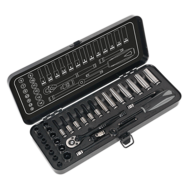 Sealey AK7970 | Premier Black Socket Set 1/4"Sq Drive 32pc