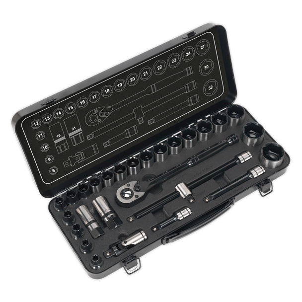 Sealey AK7972 | Premier Black Socket Set 1/2"Sq Drive 28pc