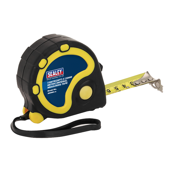 Sealey AK990 | Metric/Imperial Rubber Tape Measure 7.5m(25ft) x 25mm