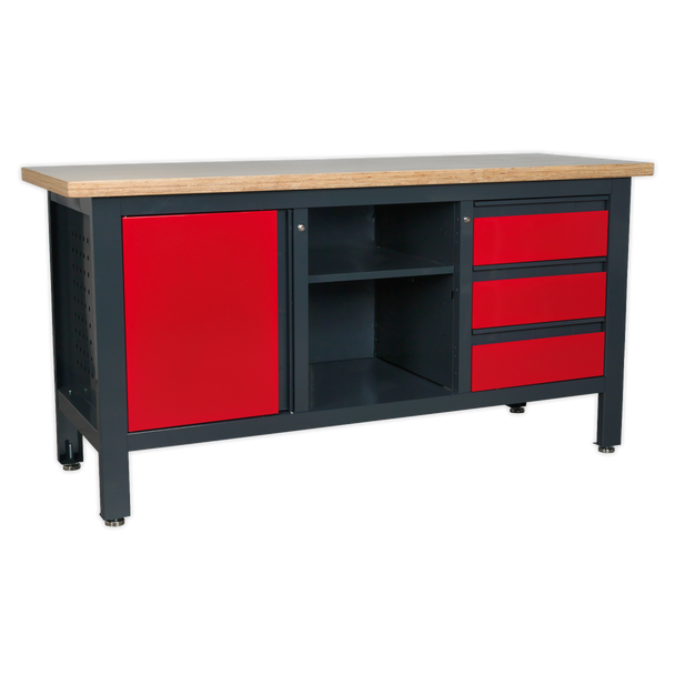 Sealey AP1905B | Workbench with 3 Drawers, 1 Cupboard & Open Storage