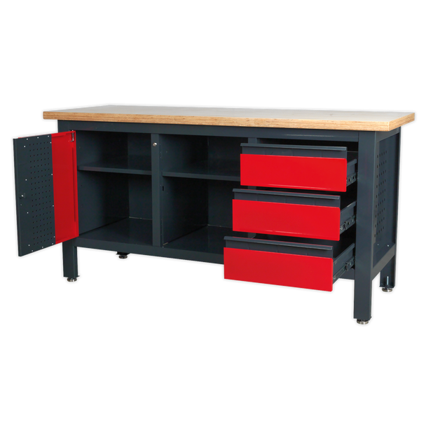 Sealey AP1905B | Workbench with 3 Drawers, 1 Cupboard & Open Storage