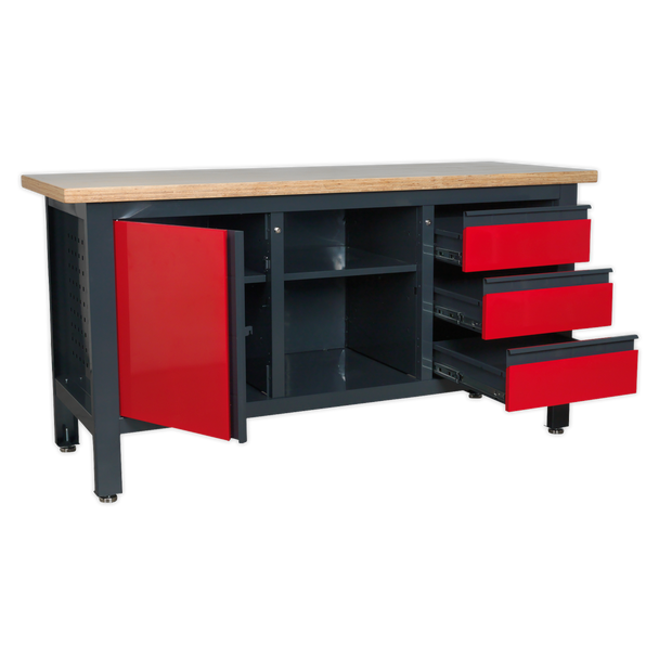 Sealey AP1905B | Workbench with 3 Drawers, 1 Cupboard & Open Storage