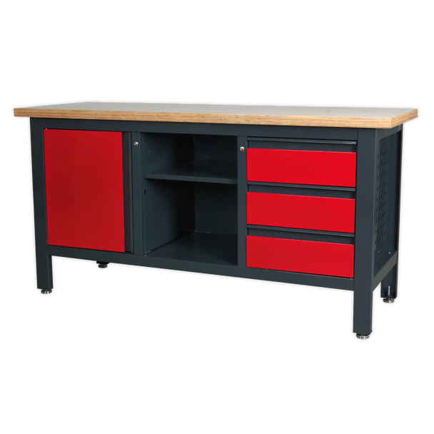 Sealey AP1905B | Workbench with 3 Drawers, 1 Cupboard & Open Storage