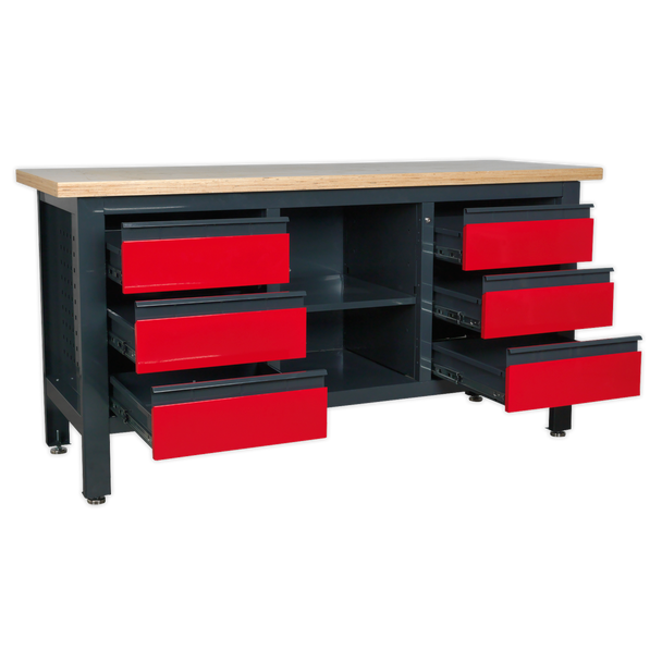 Sealey AP1905D | Workbench with 6 Drawers & Open Storage