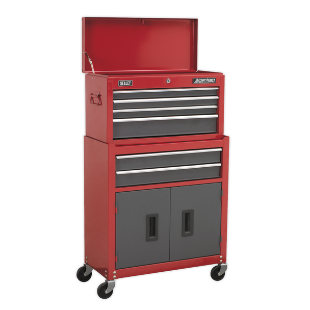 Sealey AP2200BBSTACK | American PRO Topchest, Mid-Box Tool Chest & Rollcab Stack 9 Drawer - Red