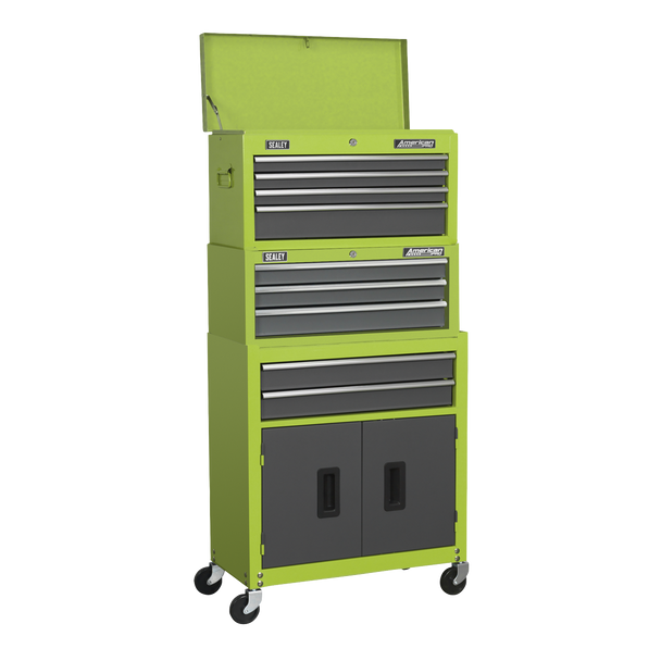 Sealey AP2200BBHVSTACK | American PRO Topchest, Mid-Box Tool Chest & Rollcab 9 Drawer Stack - Green