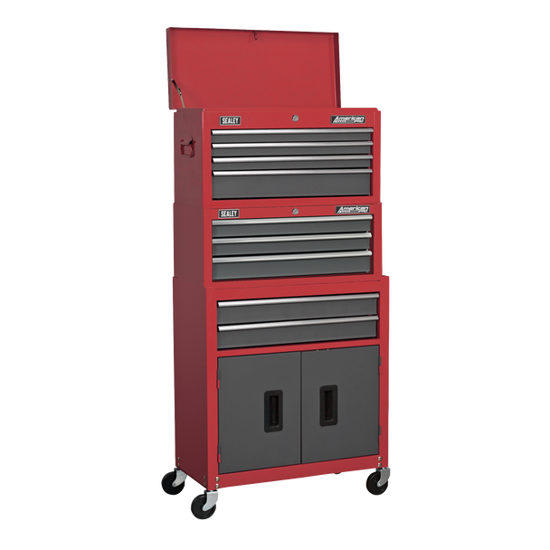 Sealey AP2200BBSTACK | American PRO Topchest, Mid-Box Tool Chest & Rollcab Stack 9 Drawer - Red