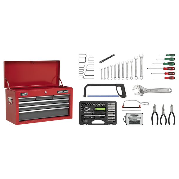 Sealey AP2201BBCOMBO | American PRO Topchest 6 Drawer with 98pc Tool Kit - Red/Grey