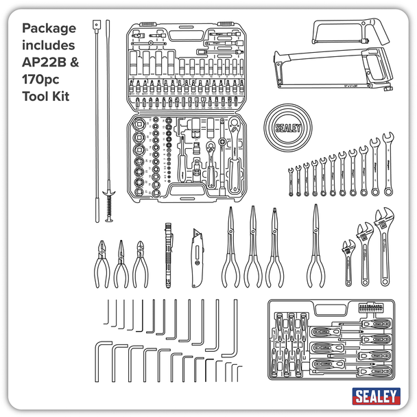 Sealey AP22BCOMBO | American PRO Topchest & Rollcab Combination 6 Drawer with 170pc Tool Kit - Blue/Black
