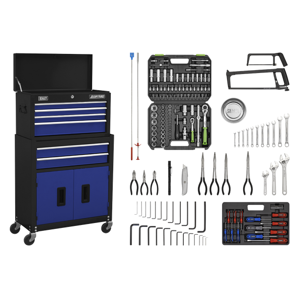 Sealey AP22BCOMBO | American PRO Topchest & Rollcab Combination 6 Drawer with 170pc Tool Kit - Blue/Black