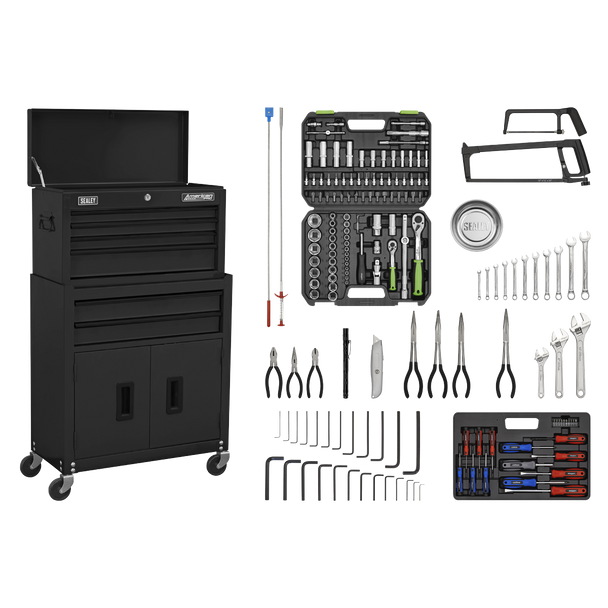 Sealey AP22BKCOMBO | American PRO Topchest & Rollcab Combination 6 Drawer with 170pc Tool Kit - Black