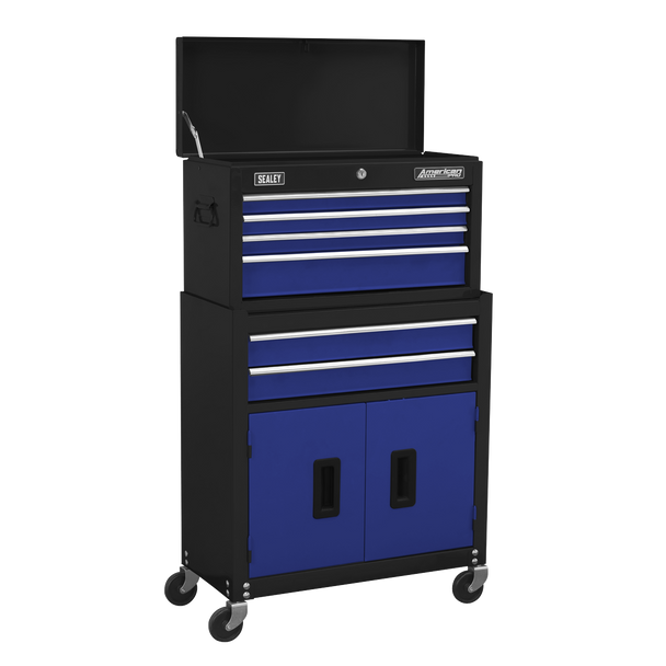 Sealey AP22BCOMBO | American PRO Topchest & Rollcab Combination 6 Drawer with 170pc Tool Kit - Blue/Black