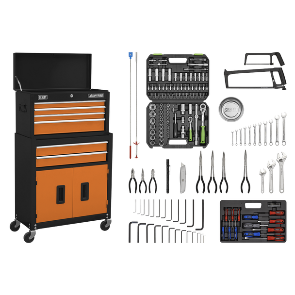Sealey AP22OCOMBO | American PRO Topchest & Rollcab Combination 6 Drawer with 170pc Tool Kit - Orange/Black
