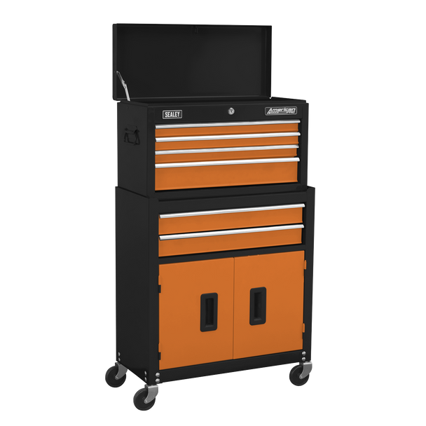 Sealey AP22OCOMBO | American PRO Topchest & Rollcab Combination 6 Drawer with 170pc Tool Kit - Orange/Black