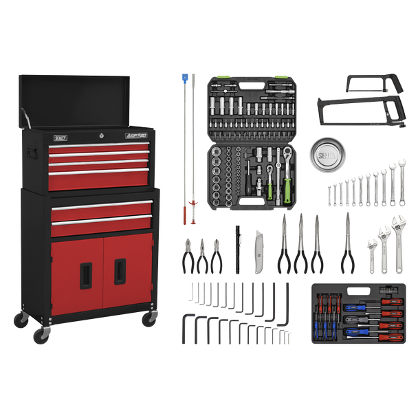Sealey AP22RCOMBO | American PRO Topchest & Rollcab Combination 6 Drawer with 170pc Tool Kit - Red/Black
