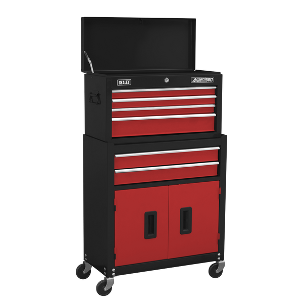 Sealey AP22RCOMBO | American PRO Topchest & Rollcab Combination 6 Drawer with 170pc Tool Kit - Red/Black