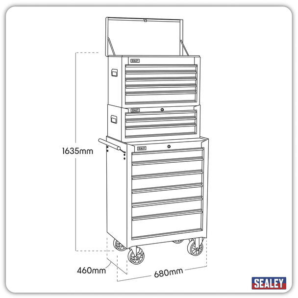 Sealey AP22STACK | American PRO Topchest, Mid-Box Tool Chest & Rollcab Stack 14 Drawer - Red