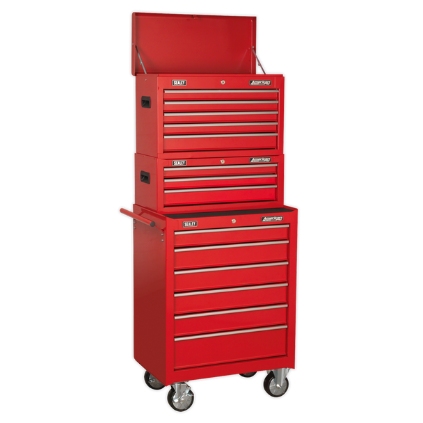 Sealey AP22STACK | American PRO Topchest, Mid-Box Tool Chest & Rollcab Stack 14 Drawer - Red