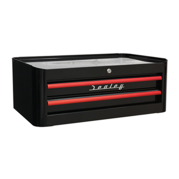 Sealey AP28COMBO2BR | Premier Retro Style Topchest, Mid-Box Tool Chest & Rollcab Combination 10 Drawer - Black with Red Anodised Drawer Pulls