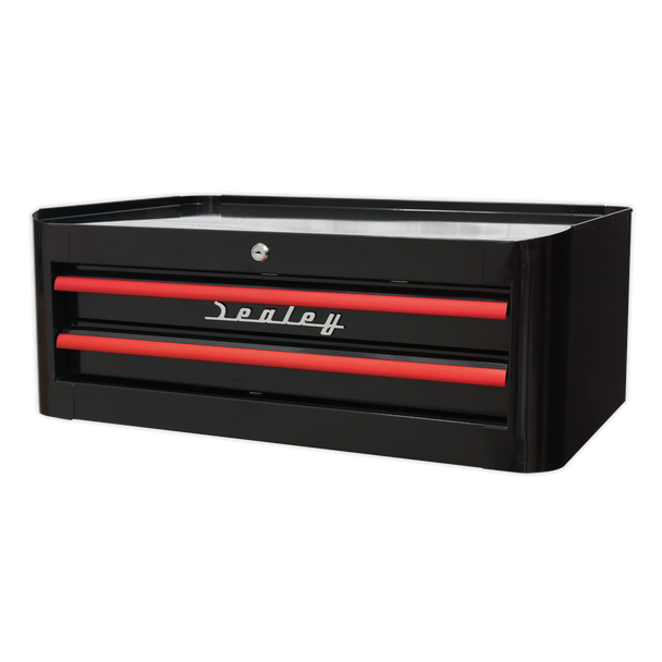 Sealey AP28102BR | Premier Retro Style Mid-Box Tool Chest 2 Drawer - Black with Red Anodised Drawer Pulls