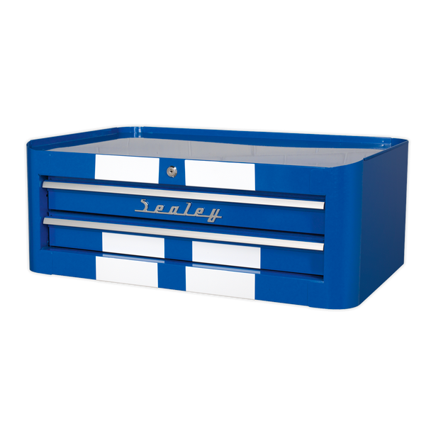 Sealey AP28102BWS | Premier Retro Style Mid-Box Tool Chest 2 Drawer - Blue with White Stripes