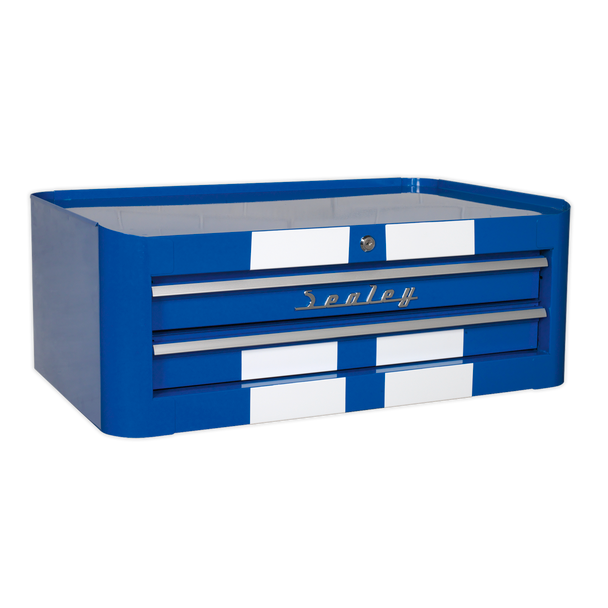 Sealey AP28102BWS | Premier Retro Style Mid-Box Tool Chest 2 Drawer - Blue with White Stripes