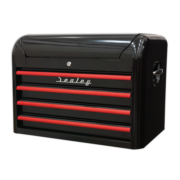 Sealey AP28104BR | Premier Retro Style Topchest 4 Drawer - Black with Red Anodised Drawer Pulls