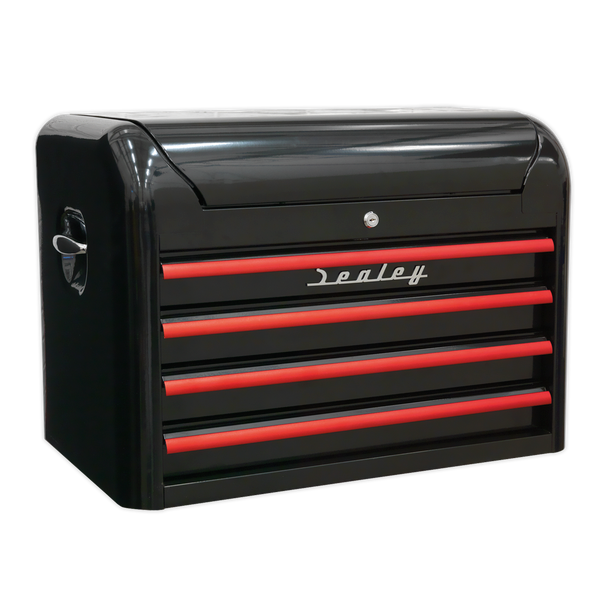 Sealey AP28104BR | Premier Retro Style Topchest 4 Drawer - Black with Red Anodised Drawer Pulls