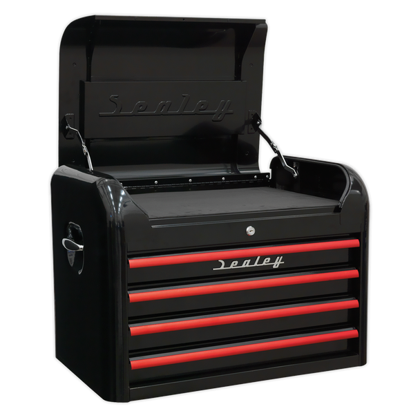 Sealey AP28104BR | Premier Retro Style Topchest 4 Drawer - Black with Red Anodised Drawer Pulls