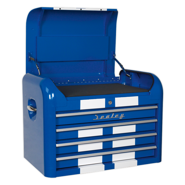 Sealey AP28COMBO2BWS | Premier Retro Style Topchest, Mid-Box Tool Chest & Rollcab Combination 10 Drawer - Blue with White Stripes
