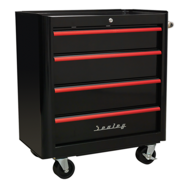 Sealey AP28204BR | Premier Retro Style Rollcab 4 Drawer - Black with Red Anodised Drawer Pulls