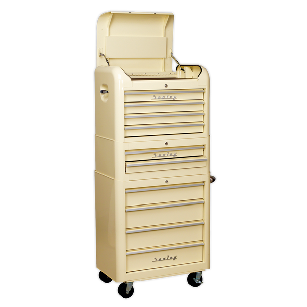 Sealey AP28COMBO2 | Premier Retro Style Topchest, Mid-Box Tool Chest & Rollcab Combination 10 Drawer - Cream
