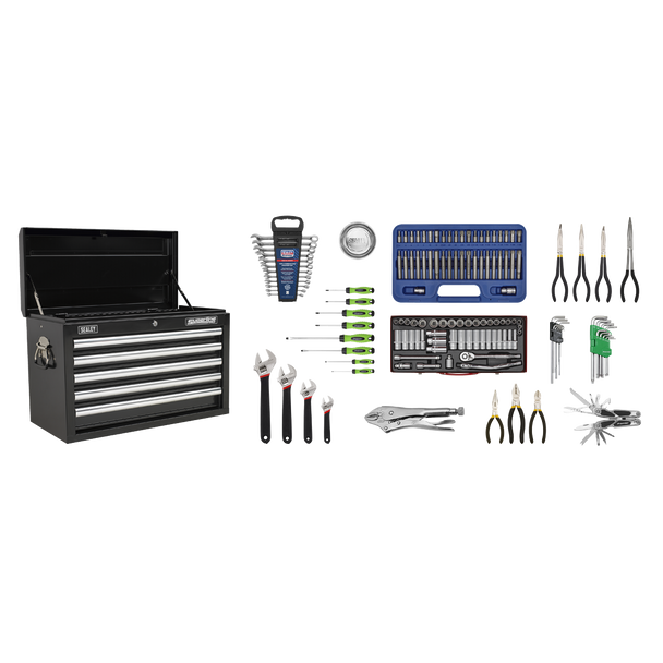 Sealey AP33059BCOMBO | Superline PRO Topchest 5 Drawer with 139pc Tool Kit - Black