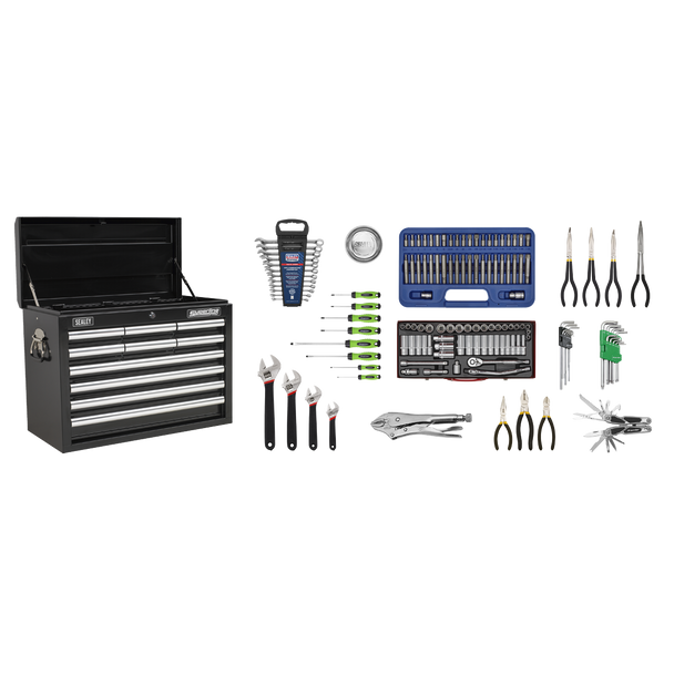 Sealey AP33109BCOMBO | Superline PRO Topchest 10 Drawer with 140pc Tool Kit - Black