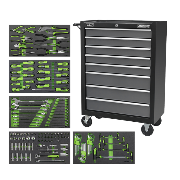 Sealey AP35TBCOMBO3 | Rollcab 8 Drawer with 145pc Tool Kit - Black/Grey