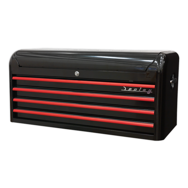 Sealey AP41104BR | Premier Retro Style Wide Topchest 4 Drawer - Black with Red Anodised Drawer Pulls