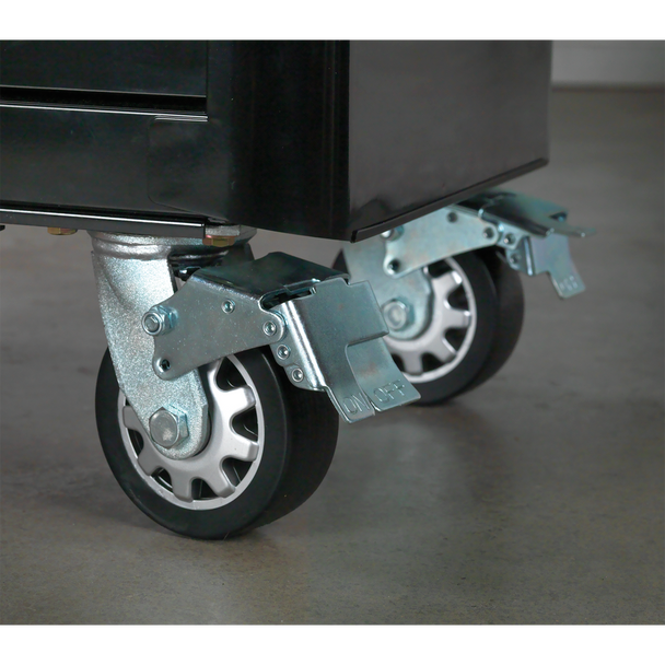 Sealey AP41206BR | Premier Retro Style Wide Rollcab 6 Drawer - Black with Red Anodised Drawer Pulls