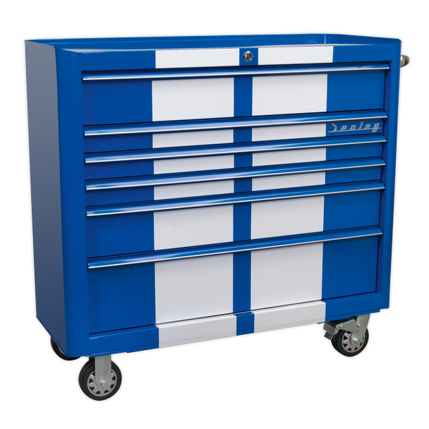 Sealey AP41COMBOBWS | Premier Retro Style Wide Topchest & Rollcab Combination 10 Drawer Blue with White Stripes