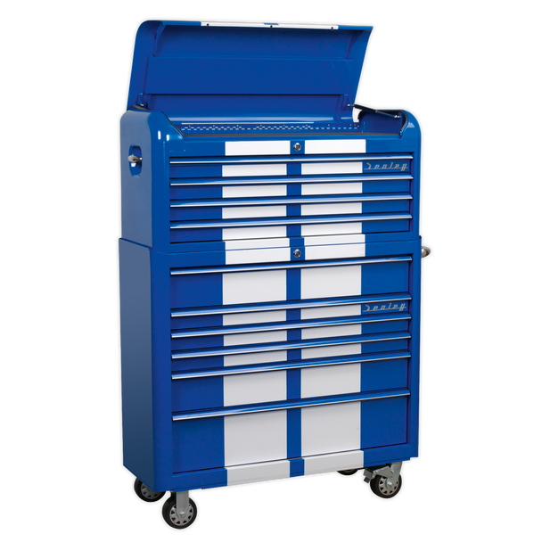 Sealey AP41COMBOBWS | Premier Retro Style Wide Topchest & Rollcab Combination 10 Drawer Blue with White Stripes