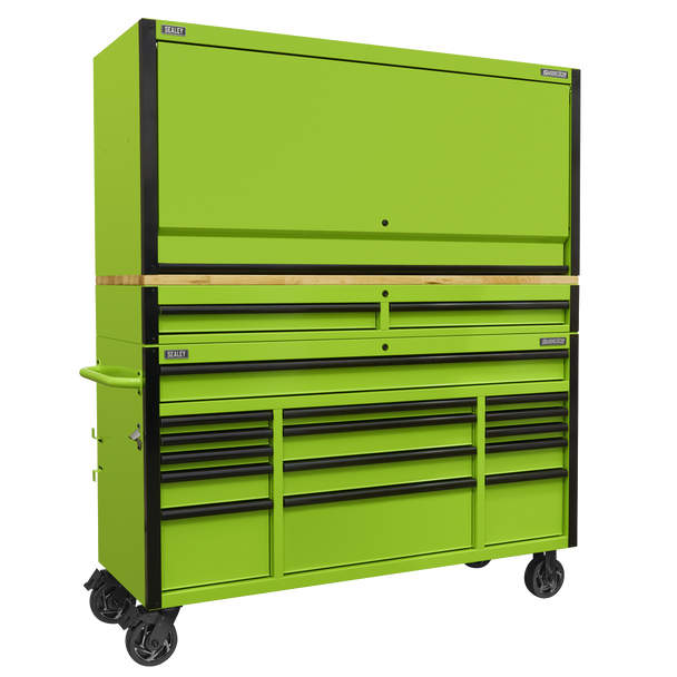 Sealey AP6115BECOMBO1 | Superline PRO Black Edition Mobile Trolley with Wooden Worktop, Hutch & 2 Drawer Riser 15 Drawer 1549mm