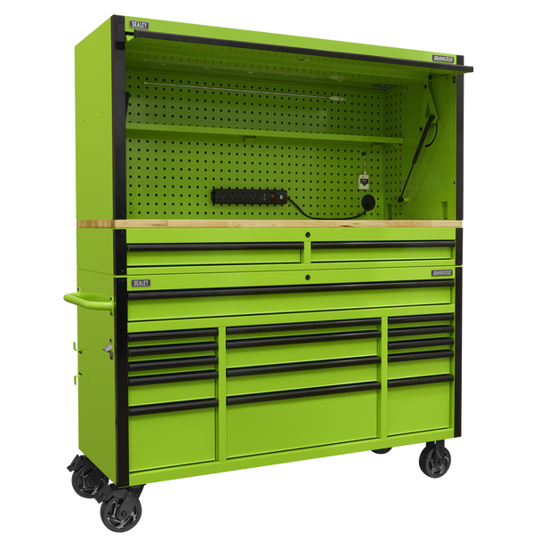 Sealey AP6115BECOMBO1 | Superline PRO Black Edition Mobile Trolley with Wooden Worktop, Hutch & 2 Drawer Riser 15 Drawer 1549mm