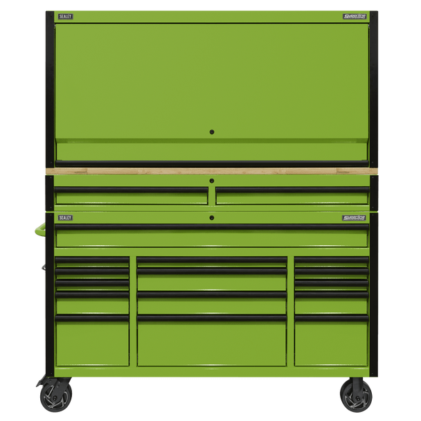 Sealey AP6115BECOMBO1 | Superline PRO Black Edition Mobile Trolley with Wooden Worktop, Hutch & 2 Drawer Riser 15 Drawer 1549mm