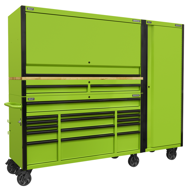 Sealey AP6115BECOMBO2 | Superline PRO Black Edition Mobile Trolley with Wooden Worktop, Hutch, 2 Drawer Riser & Side Locker 15 Drawer 1549mm