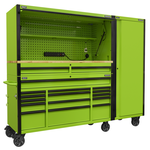 Sealey AP6115BECOMBO2 | Superline PRO Black Edition Mobile Trolley with Wooden Worktop, Hutch, 2 Drawer Riser & Side Locker 15 Drawer 1549mm